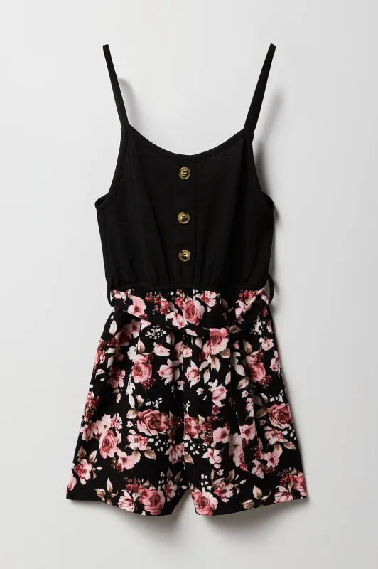 Girls Button Front Belted Romper sold by Urban Planet