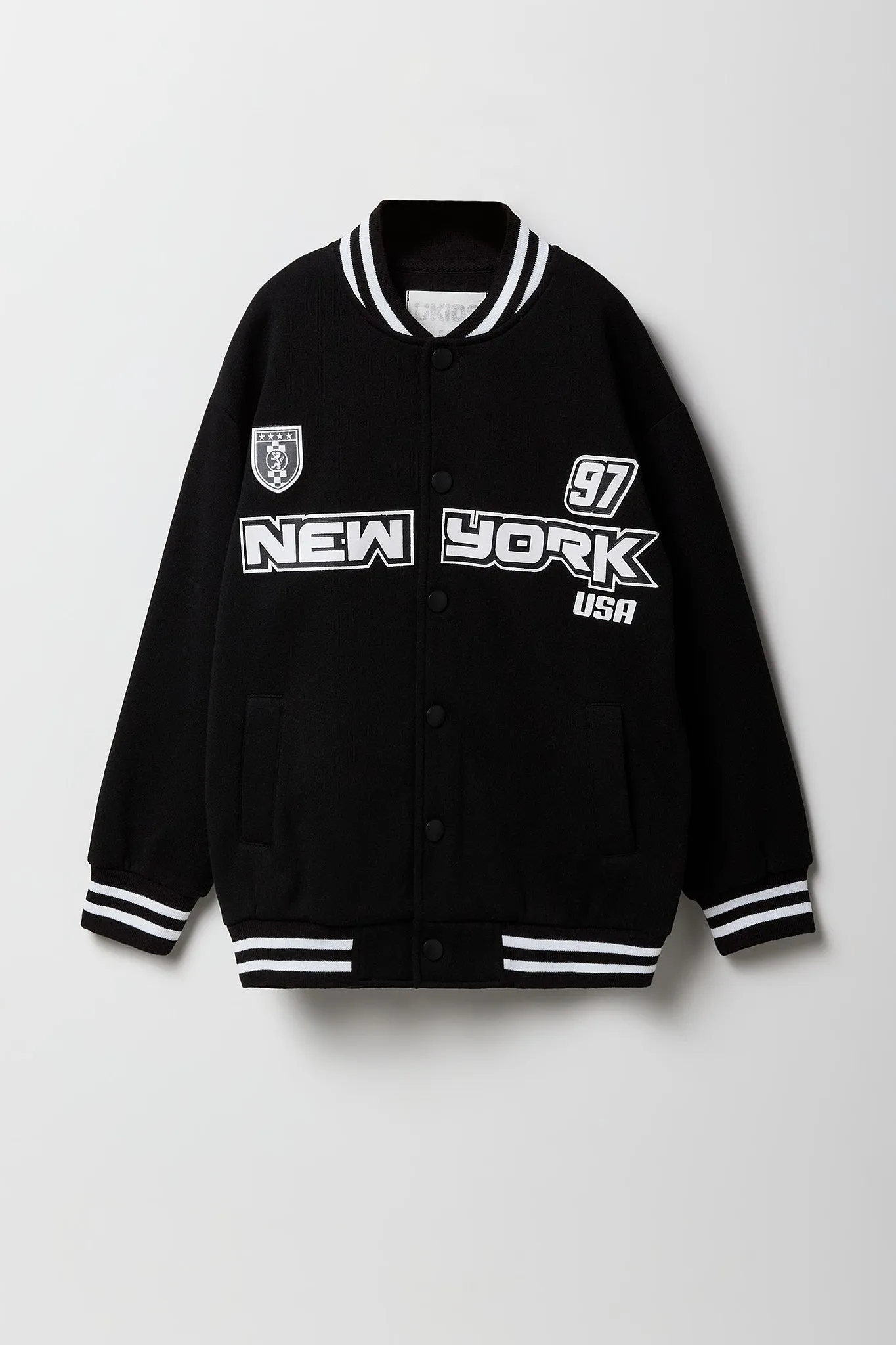 Girls Chenille Embroidered Fleece Varsity Jacket sold by Urban Planet product image thumbnail 3