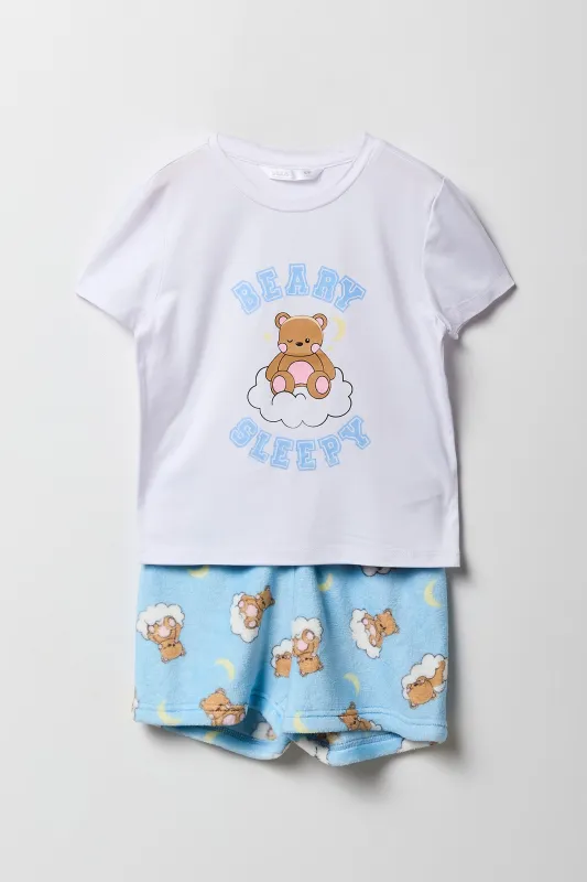 Ensemble-pyajama deux pièces t-shirt et short pelucheux imprimés pour filles sold by Urban Planet
