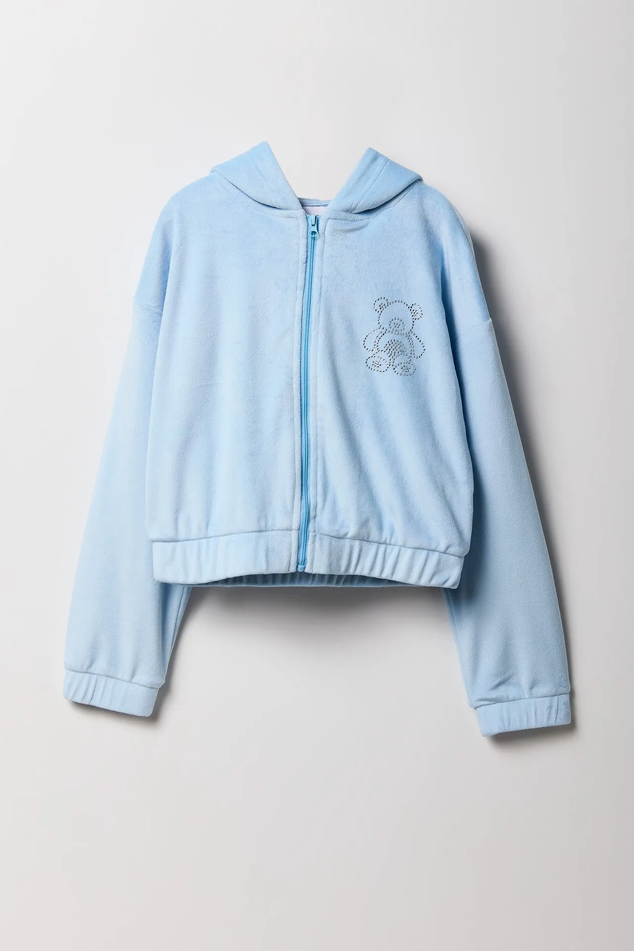 Haut à capuchon en velours avec pierres du Rhin et fermeture à glissière pour fille sold by Urban Planet