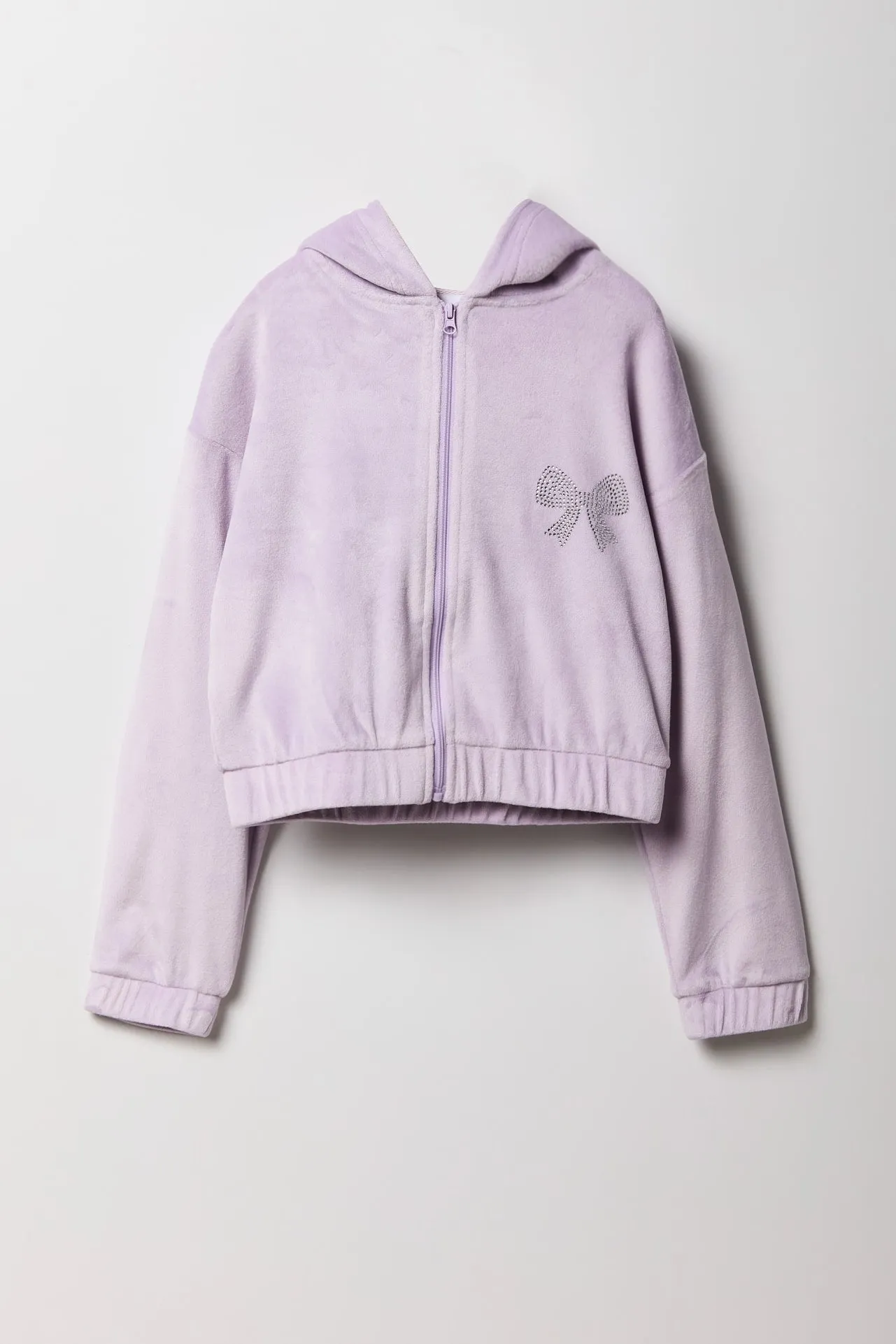 Haut à capuchon en velours avec pierres du Rhin et fermeture à glissière pour fille sold by Urban Planet product image thumbnail 5