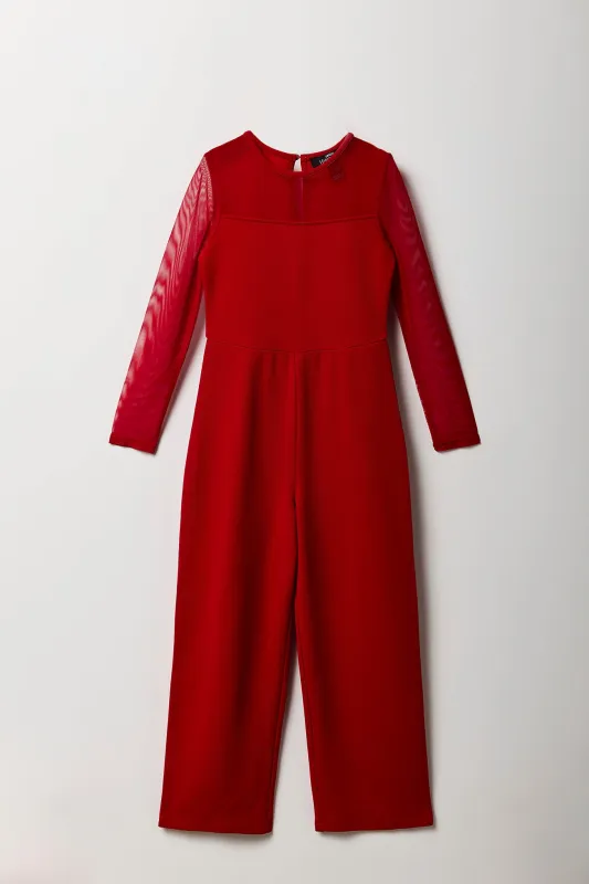 Girls Crepe Mesh Long Sleeve Jumpsuit sold by Urban Planet