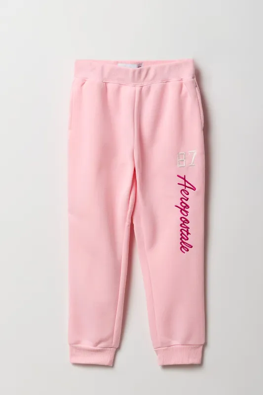 Girls Pink Aero Embroidered Fleece Jogger sold by Urban Planet