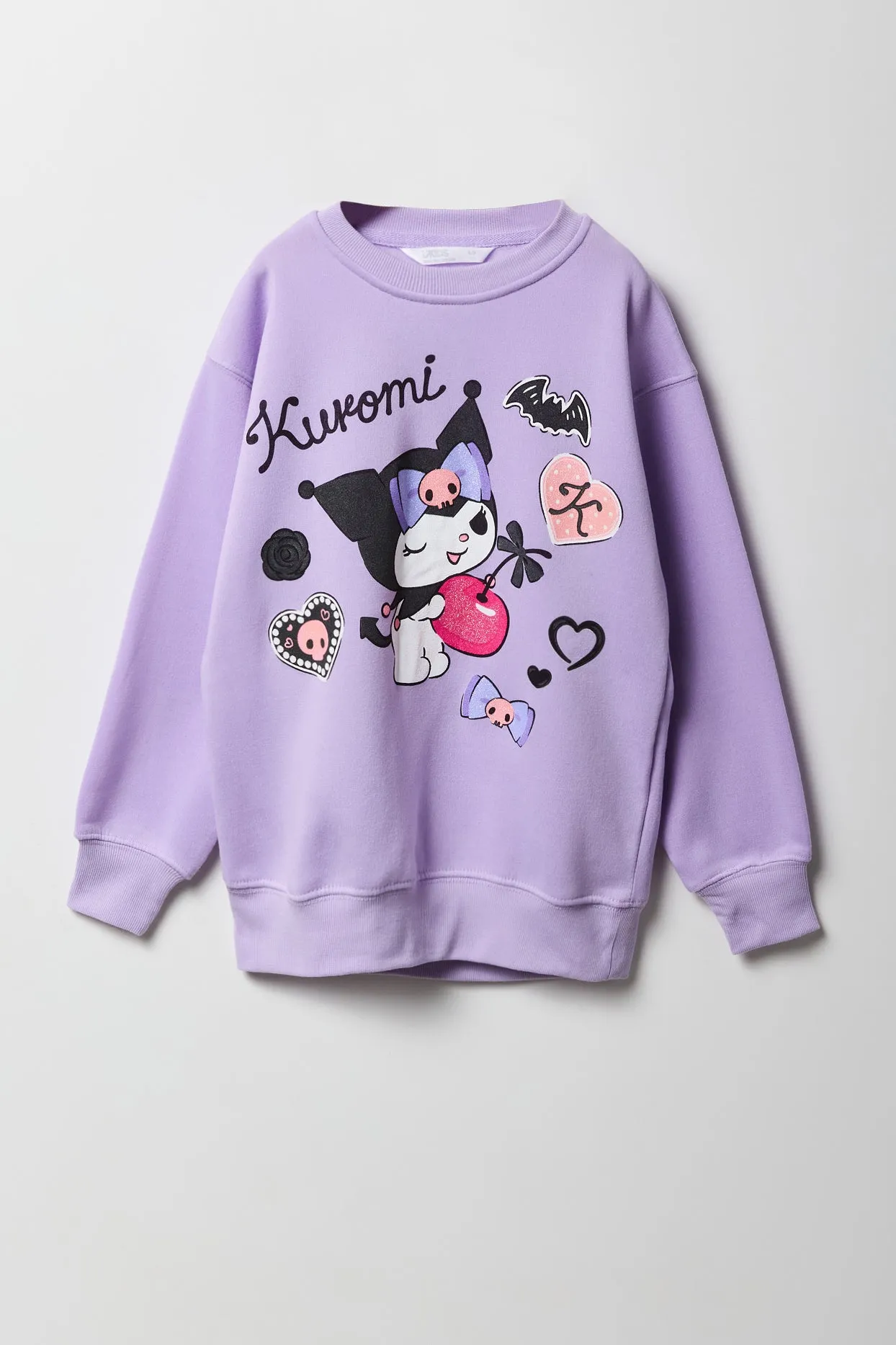Girls Sparkly Kuromi Cherry Graphic Fleece Sweatshirt sold by Urban Planet