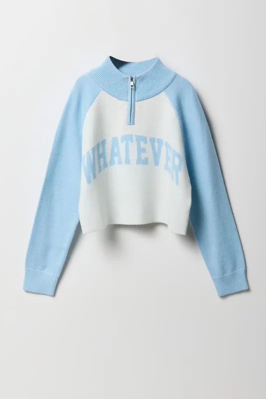 Girls Jacquard Knit Colourblock Quarter Zip Sweater sold by Urban Planet