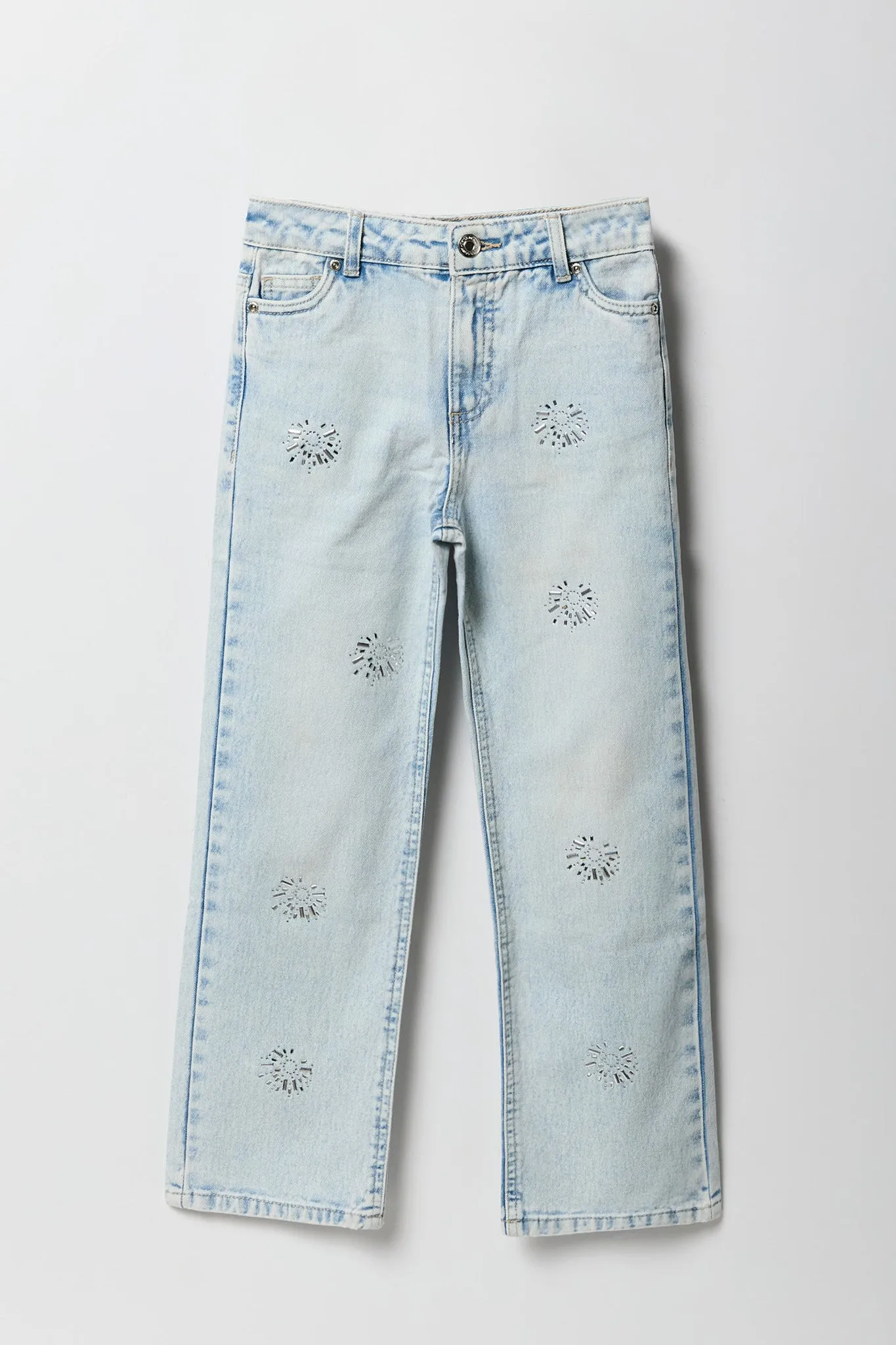 Jean à jambe droite avec pierres du Rhin pour fille sold by Urban Planet