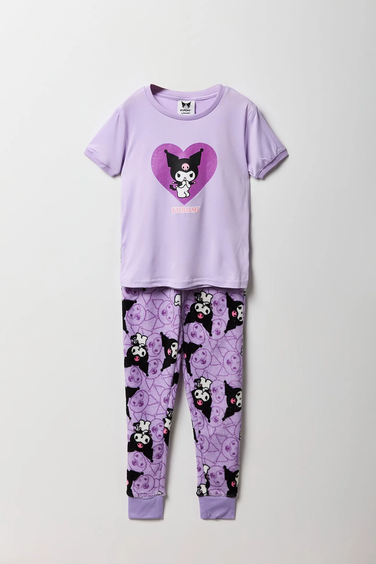 Girls Kuromi T-Shirt & Plush Pant 2 Piece Pajama Set sold by Urban Planet