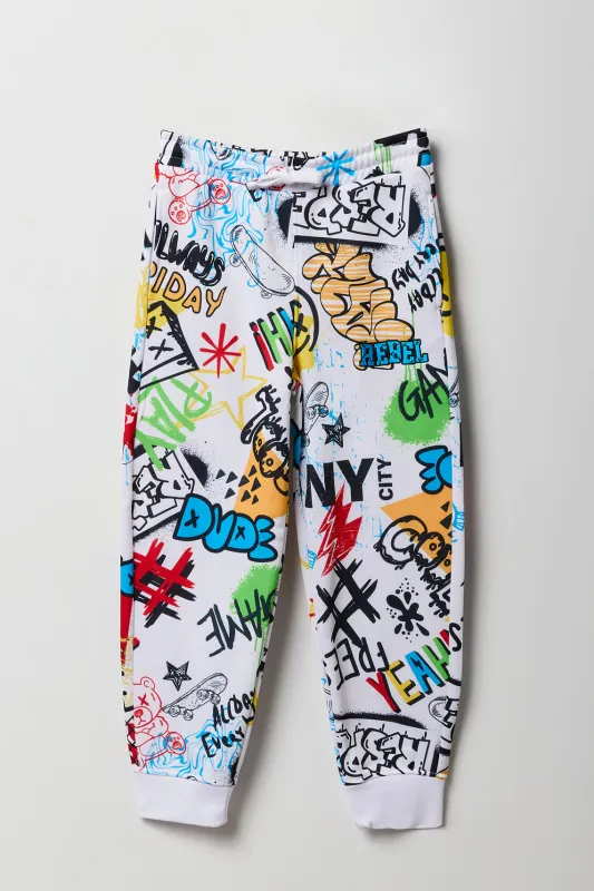 Boys Rebel Embroidered Graffiti Print Fleece Jogger sold by Urban Planet