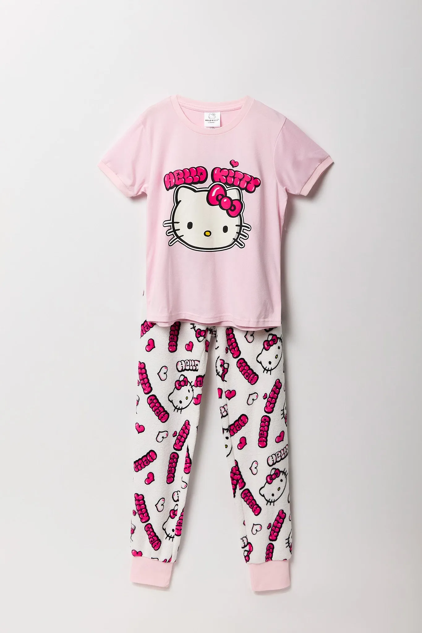 Girls Hello Kitty T-Shirt & Plush Pant 2 Piece Pajama Set sold by Urban Planet
