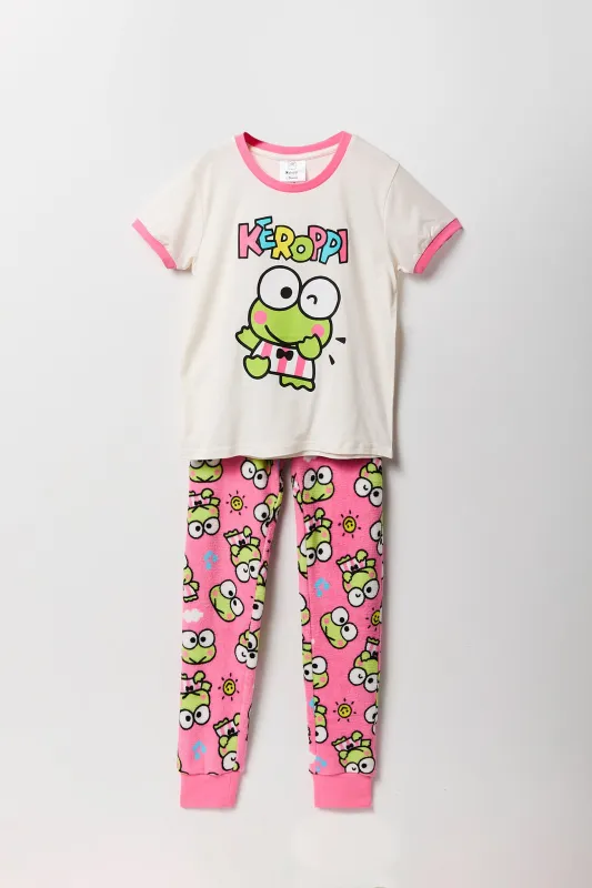 Ensemble pyjama avec t-shirt à imprimé Keroppi et pantalon en peluche pour fille made by Urban Planet