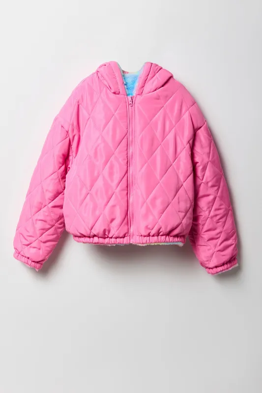 Girls Quilted Faux Fur Reversible Bomber Jacket sold by Urban Planet