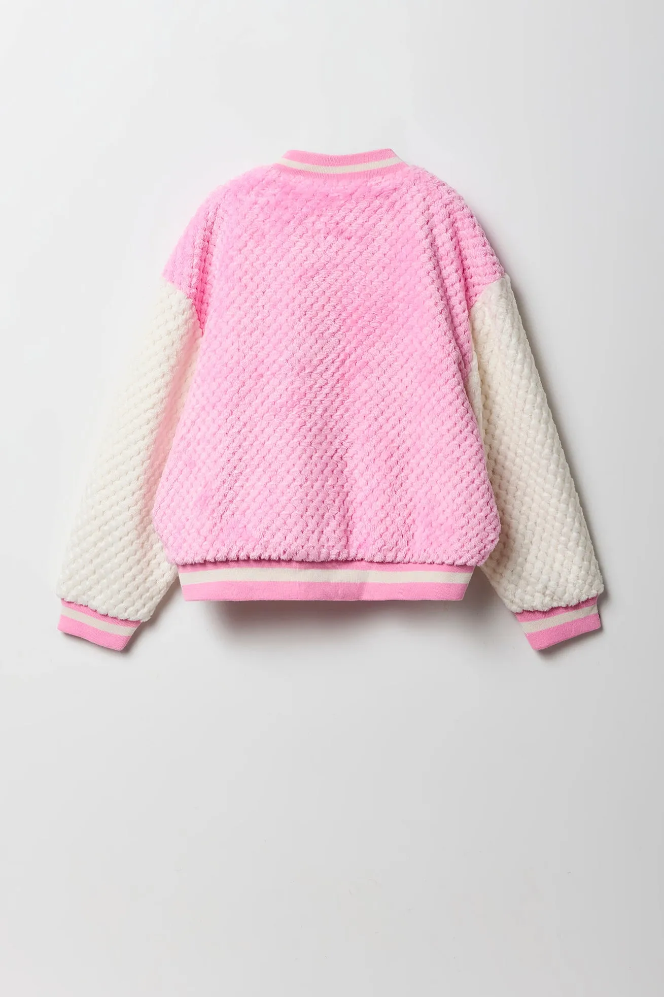 Girls Quilted Plush Chenille Embroidered Varsity Jacket sold by Urban Planet product image thumbnail 2