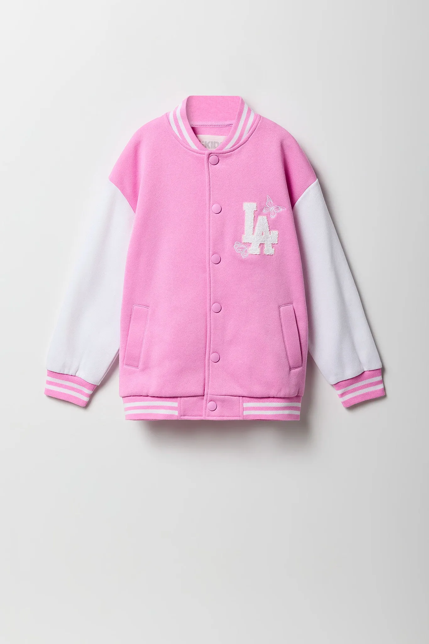 Girls Chenille Embroidered Fleece Varsity Jacket sold by Urban Planet product image thumbnail 5