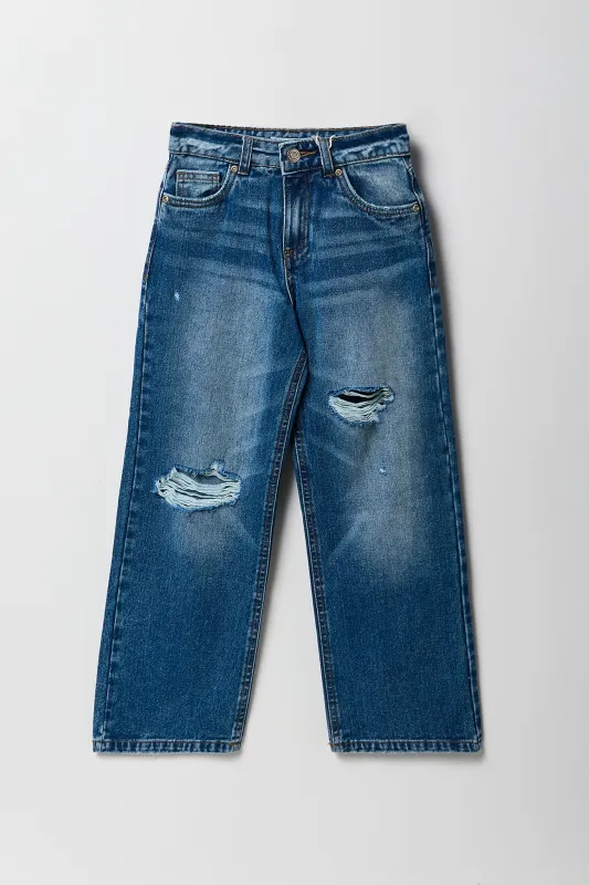 Jean à jambe large d'aspect usé pour fille sold by Urban Planet