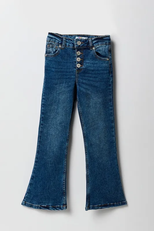 Jean à jambe évasée à taille haute avec patte de boutonnage multiple pour fille sold by Urban Planet
