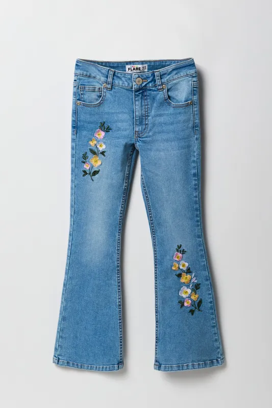 Girls Flower Embroidered Flare Jean sold by Urban Planet