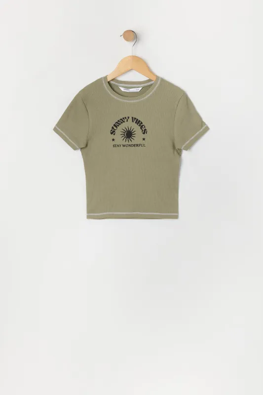 T-shirt avec motif brodé et surpiqûres contrastantes pour fille sold by Urban Planet
