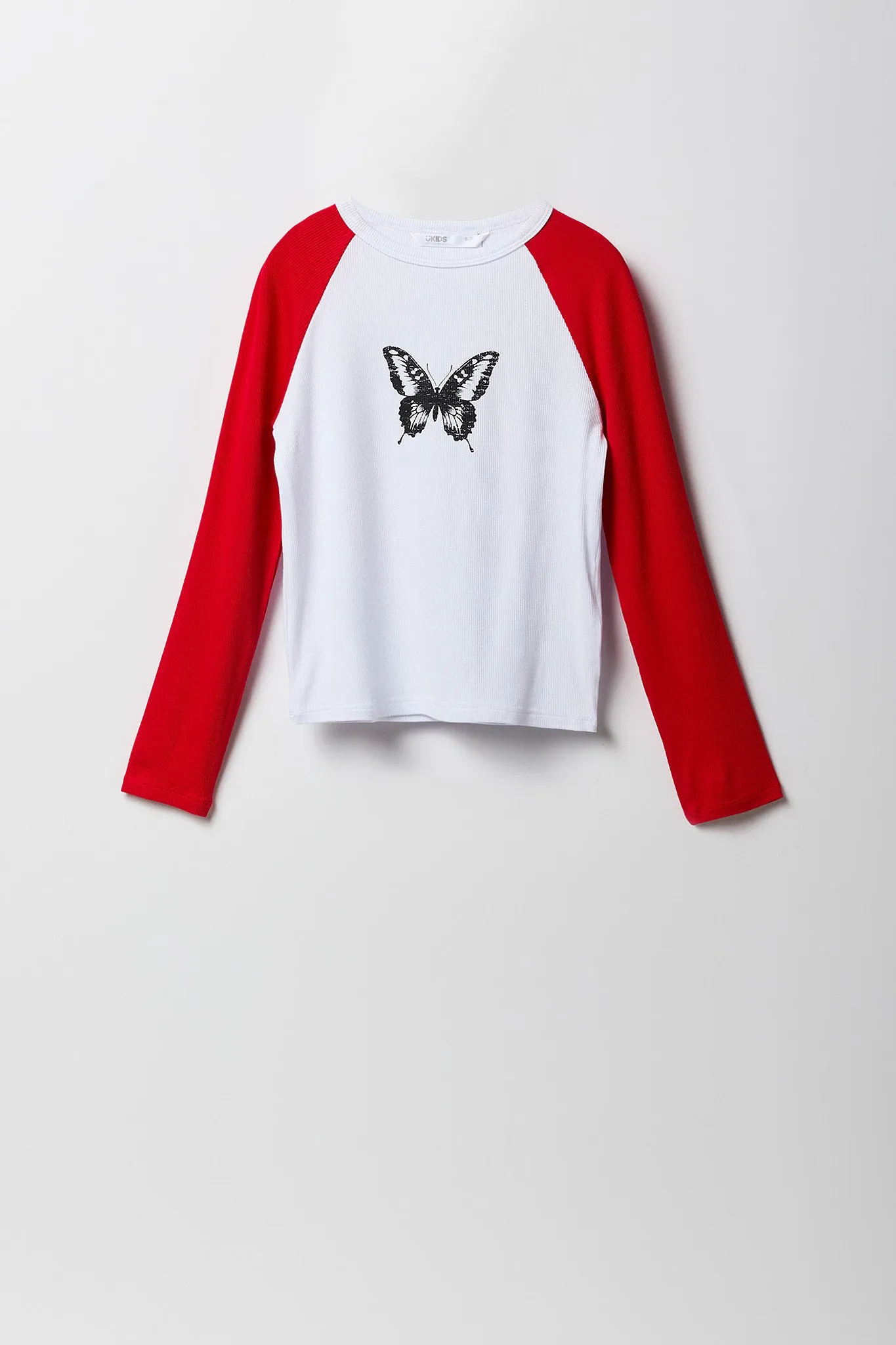 Girls Graphic Ribbed Raglan Long Sleeve Top sold by Urban Planet