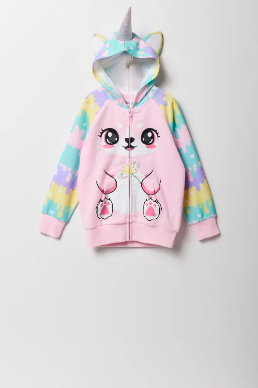Haut à capuchon avec imprimé Licorne Rose et fermeture à glissière pour fille sold by Urban Planet