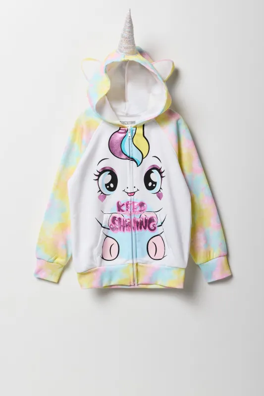 Haut à capuchon avec imprimé Licorne et fermeture à glissière pour fille sold by Urban Planet