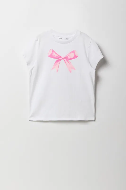 Girls Pink Bow Graphic T-Shirt sold by Urban Planet