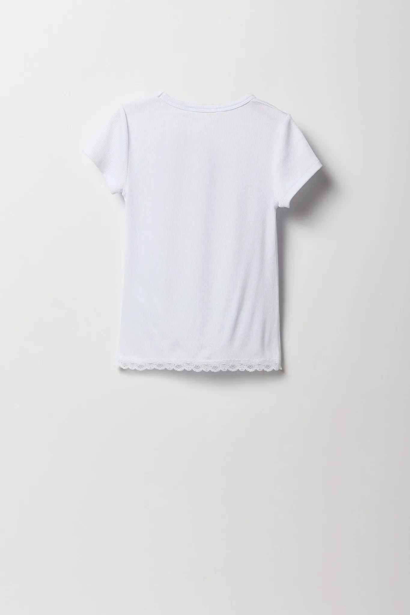 T-shirt côtelé à imprimé avec liséré de dentelle pour fille sold by Urban Planet product image thumbnail 4