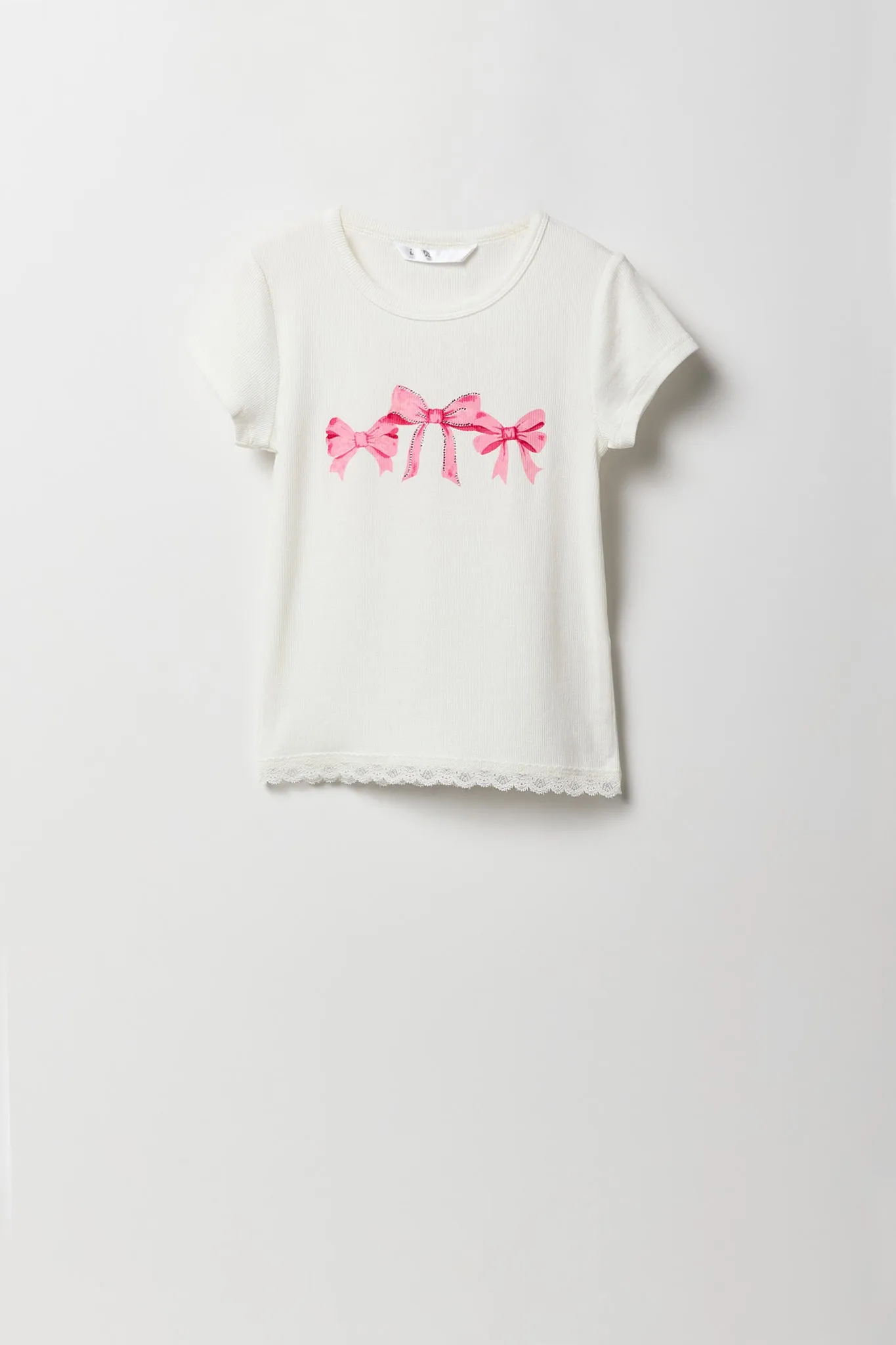 T-shirt côtelé à imprimé avec liséré de dentelle pour fille sold by Urban Planet product image thumbnail 5