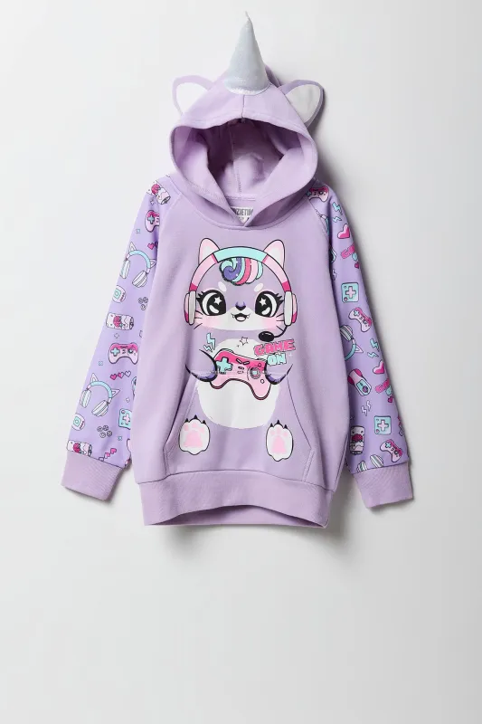 Haut à capuchon avec imprimé Gamer Caticorn pour fille sold by Urban Planet