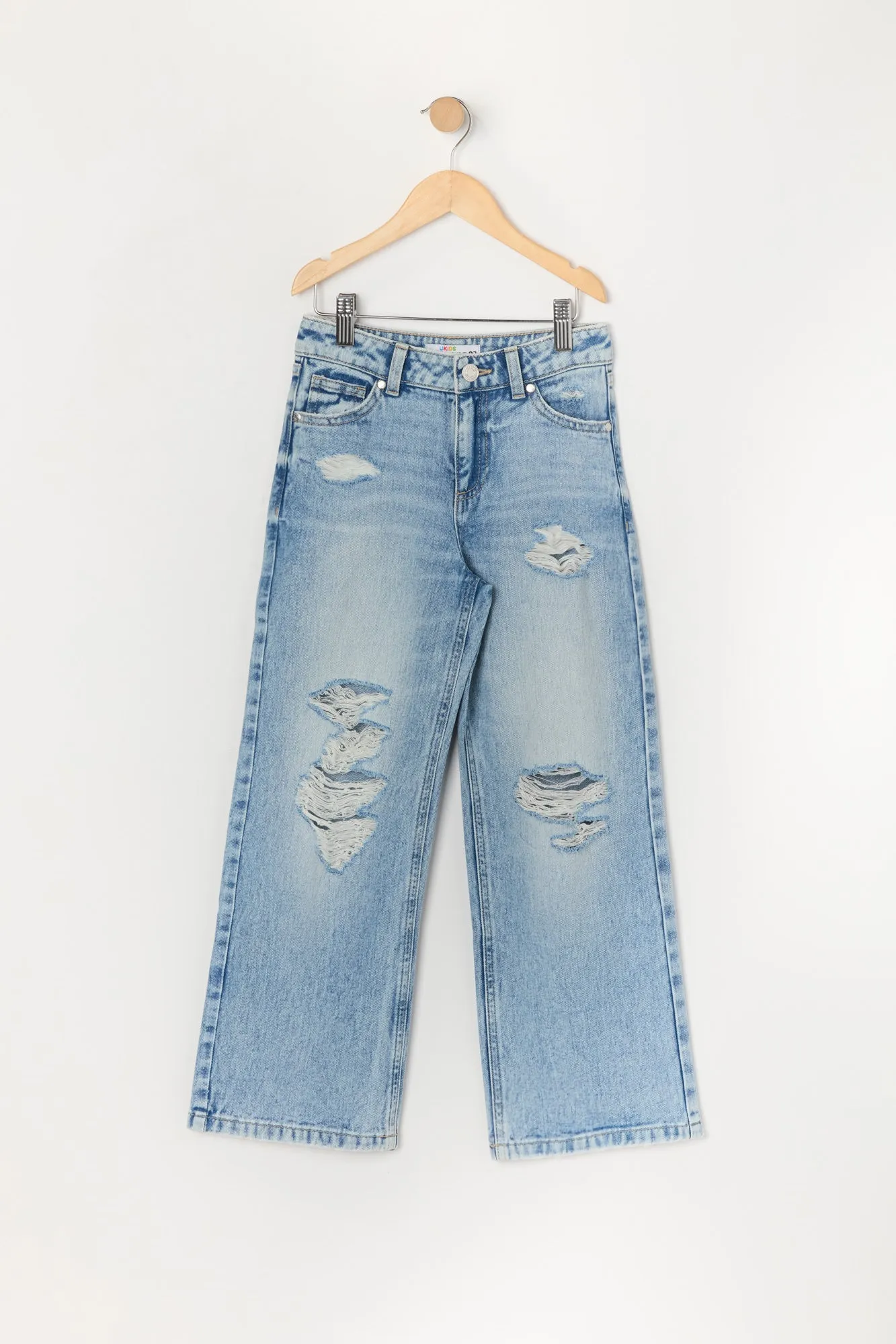 Jean d'aspect usé délavé à jambe large pour fille sold by Urban Planet product image thumbnail 3