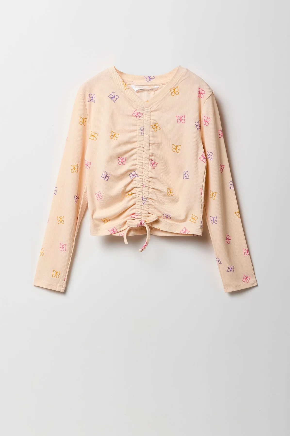 Girls Drawstring Front Long Sleeve Top sold by Urban Planet