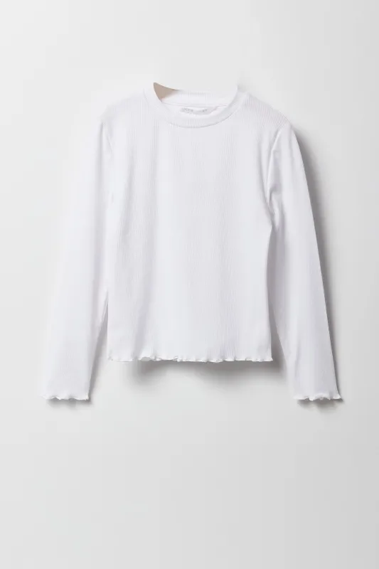 Girls Ribbed Lettuce Edge Long Sleeve Top sold by Urban Planet