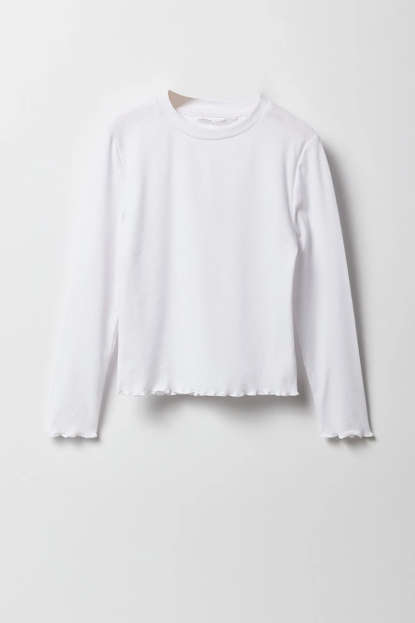 Girls Ribbed Lettuce Edge Long Sleeve Top sold by Urban Planet