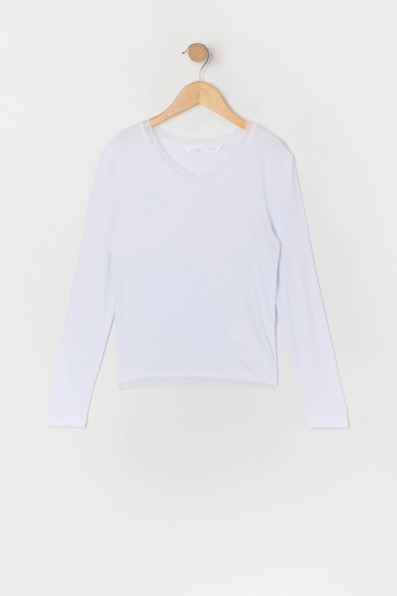 Haut côtelé à manches longues avec liséré de dentelle pour fille sold by Urban Planet product image thumbnail 5