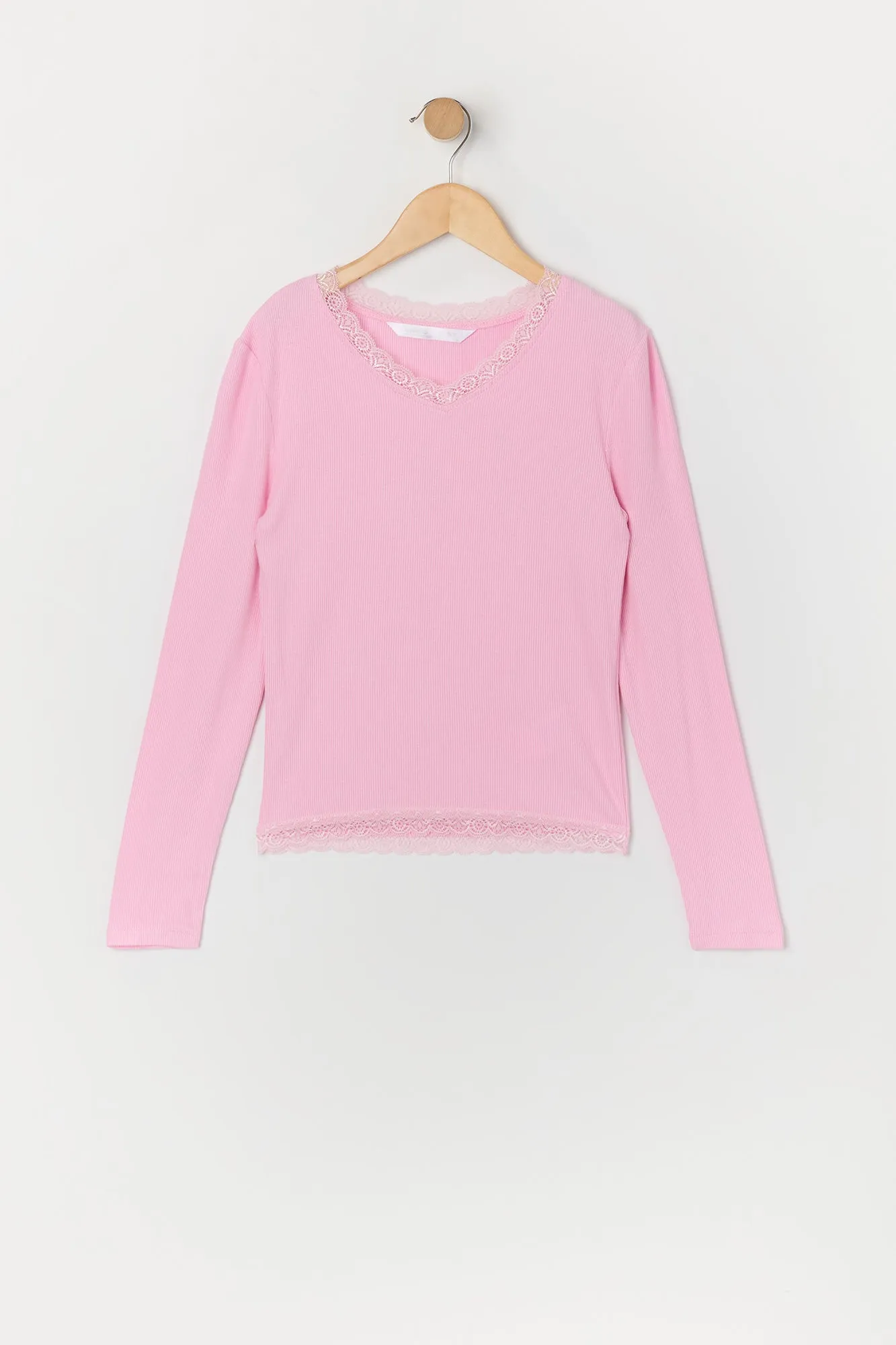 Haut côtelé à manches longues avec liséré de dentelle pour fille sold by Urban Planet