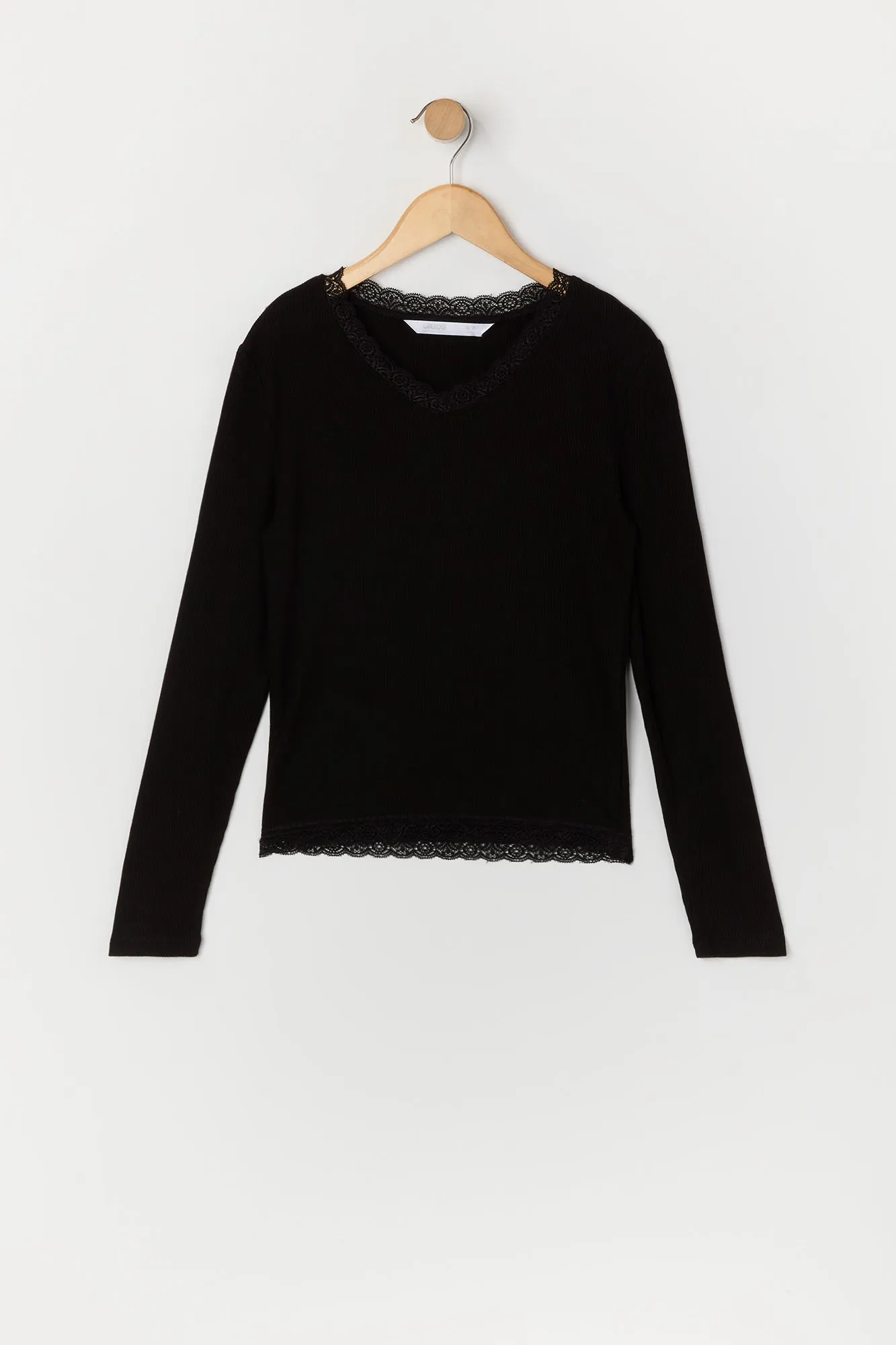 Haut côtelé à manches longues avec liséré de dentelle pour fille sold by Urban Planet product image thumbnail 3