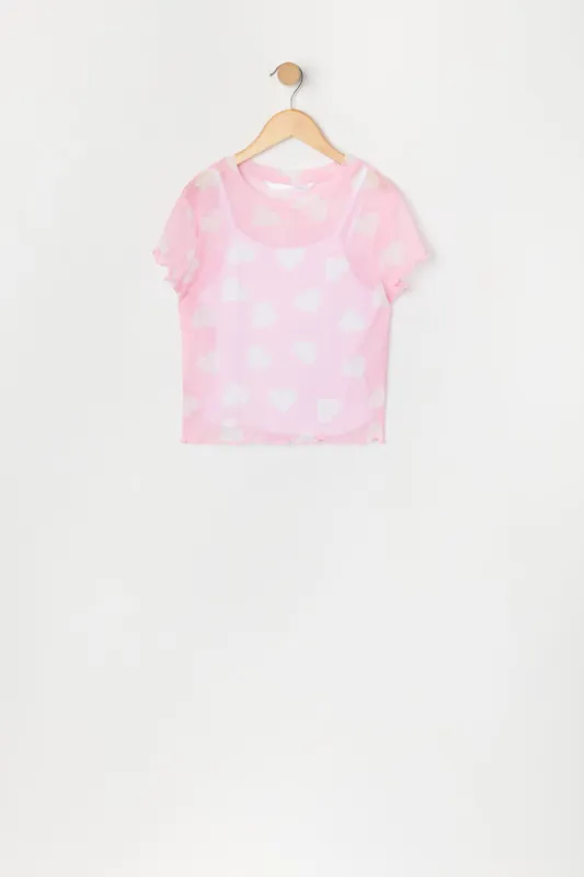 Ensemble deux pièces t-shirt et camisole en filet imprimé pour filles sold by Urban Planet
