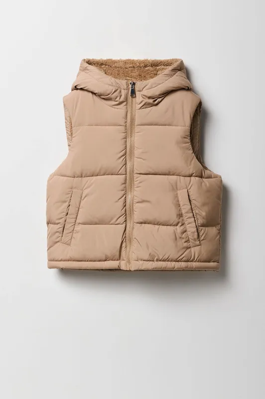 Girls Sherpa Lined Puffer Vest sold by Urban Planet