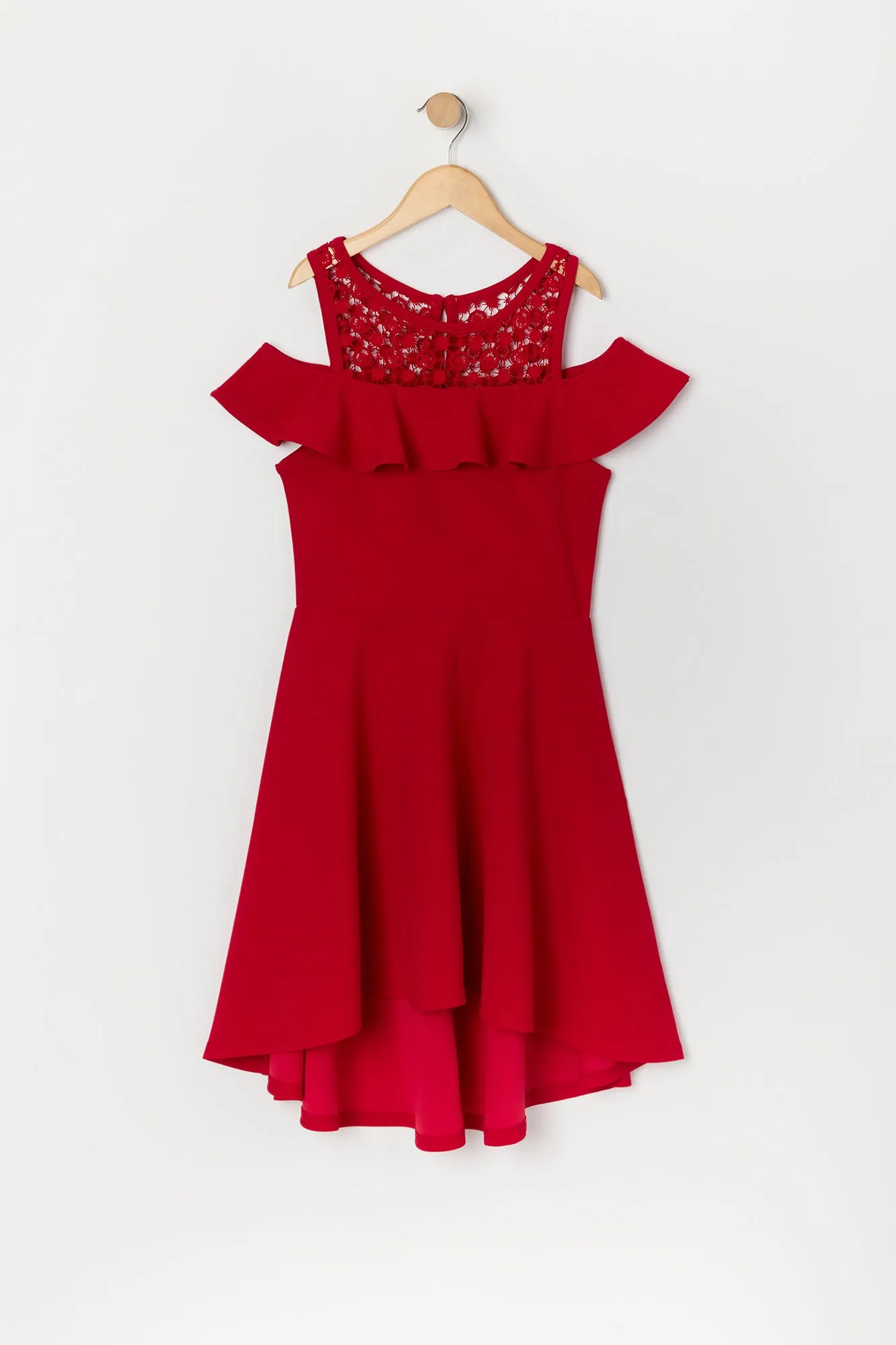 Girls Crochet Off Shoulder High Low Dress sold by Urban Planet