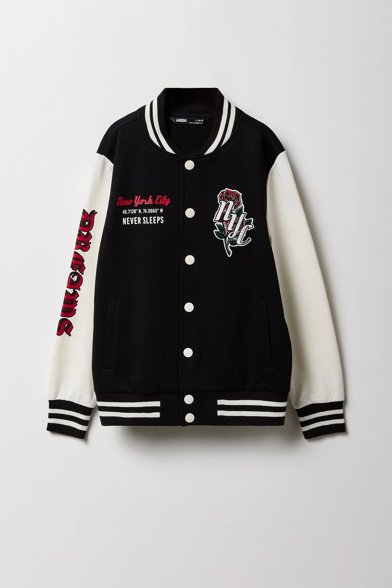 Boys Embroidered Graphic Fleece Varsity Jacket sold by Urban Planet product image thumbnail 4