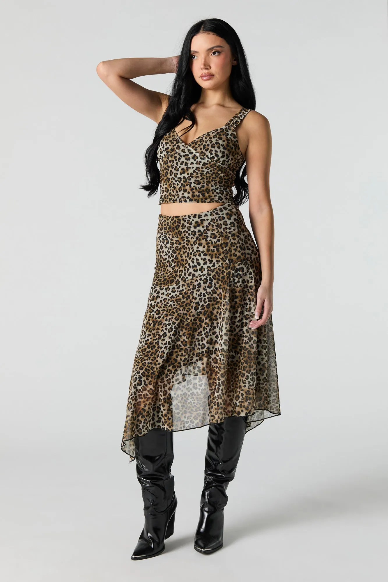 Printed Mesh Asymmetrical Midi Skirt sold by Urban Planet
