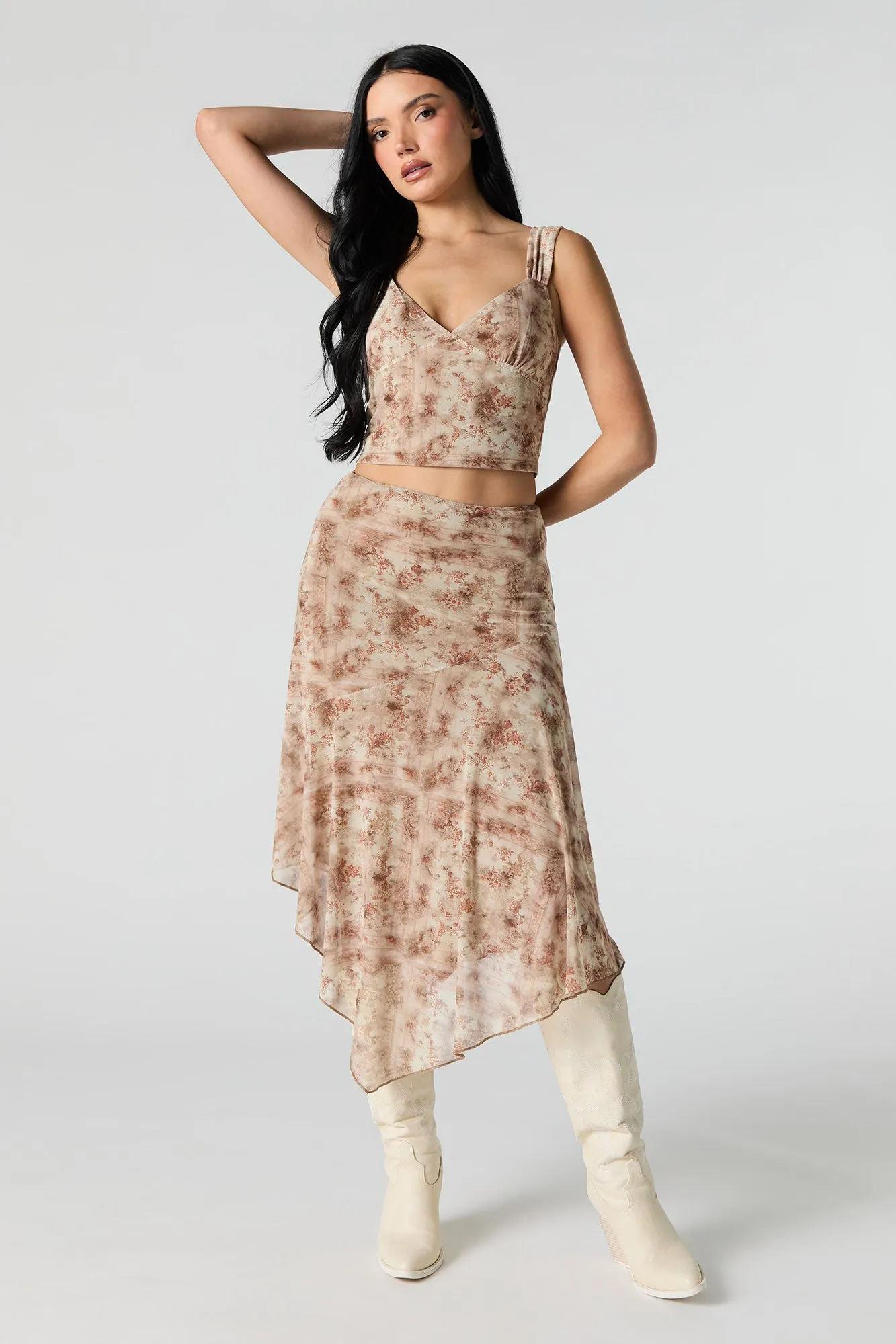 Printed Mesh Asymmetrical Midi Skirt sold by Urban Planet product image thumbnail 4