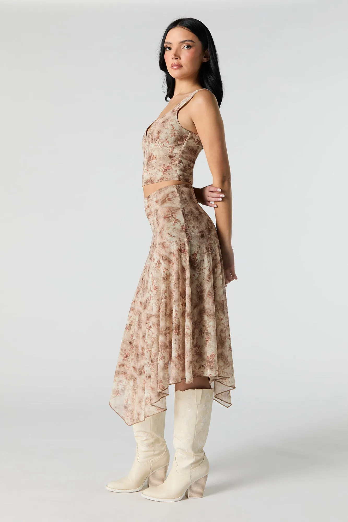 Printed Mesh Asymmetrical Midi Skirt sold by Urban Planet product image thumbnail 5