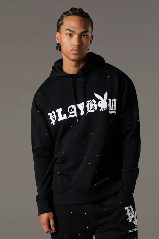 Playboy Graphic Rhinestone Fleece Hoodie sold by Urban Planet