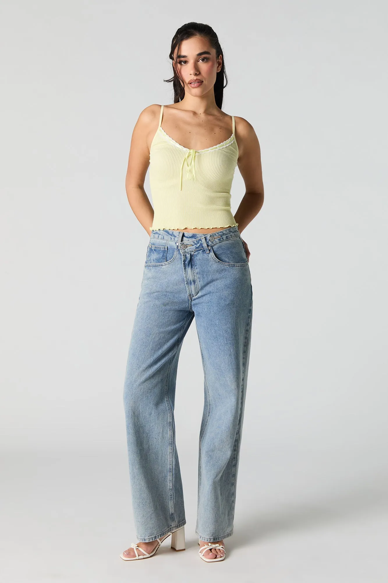 Camisole côtelée sans couture à bordure de dentelle sold by Urban Planet product image thumbnail 3