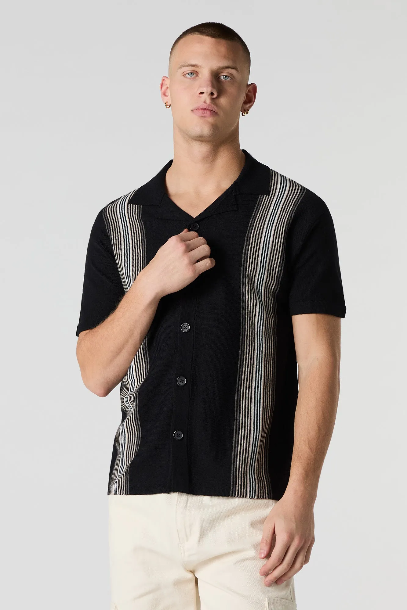 Striped Knit Button Front Short Sleeve Top sold by Urban Planet product image thumbnail 4