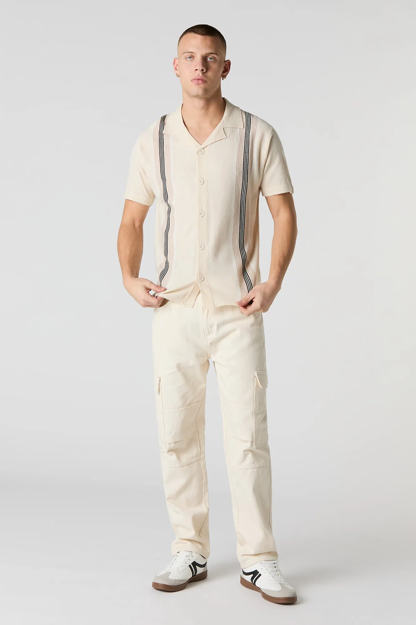 Striped Knit Button Front Short Sleeve Top sold by Urban Planet product image thumbnail 3