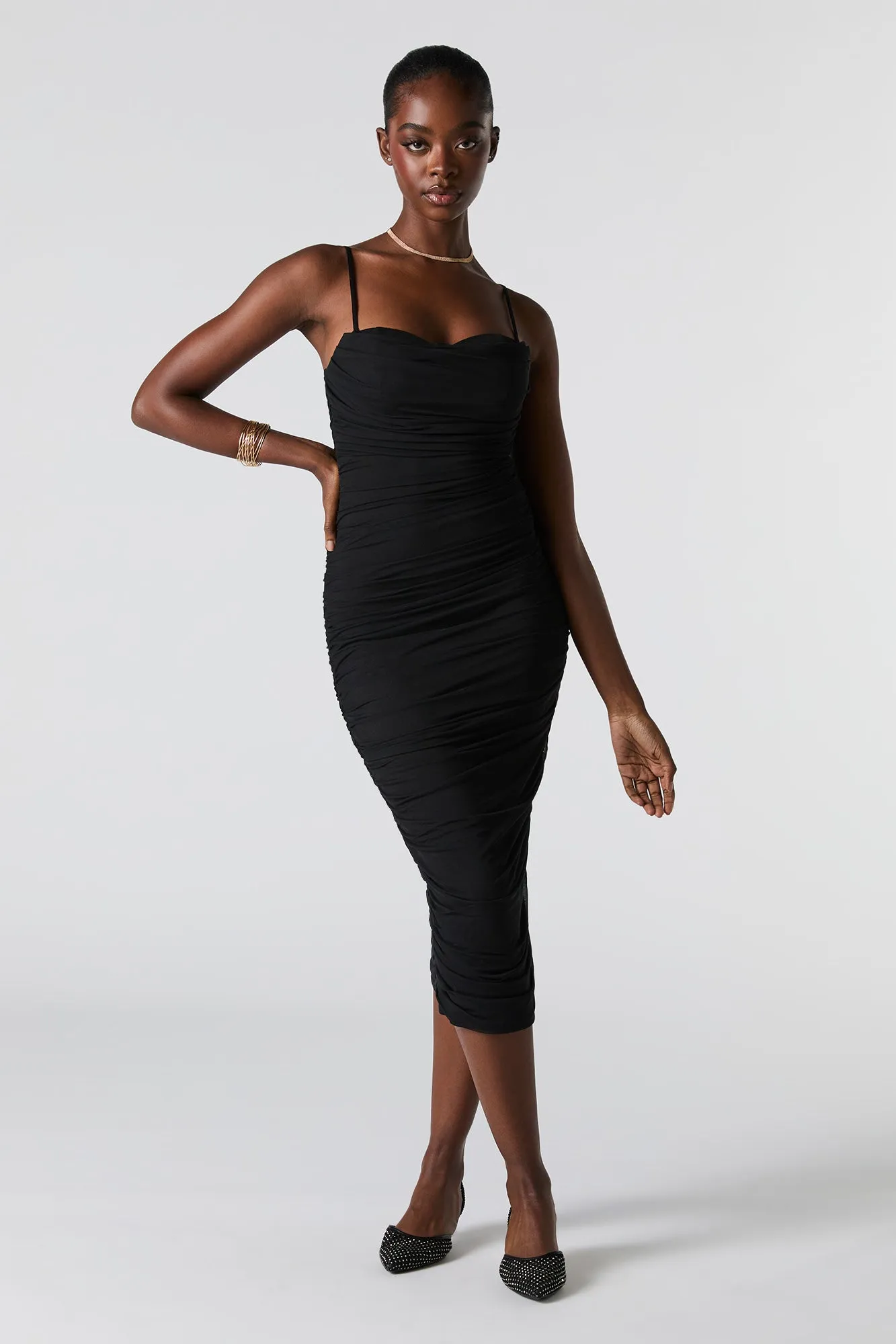 Mesh Ruched Bustier Midi Dress sold by Urban Planet product image thumbnail 4