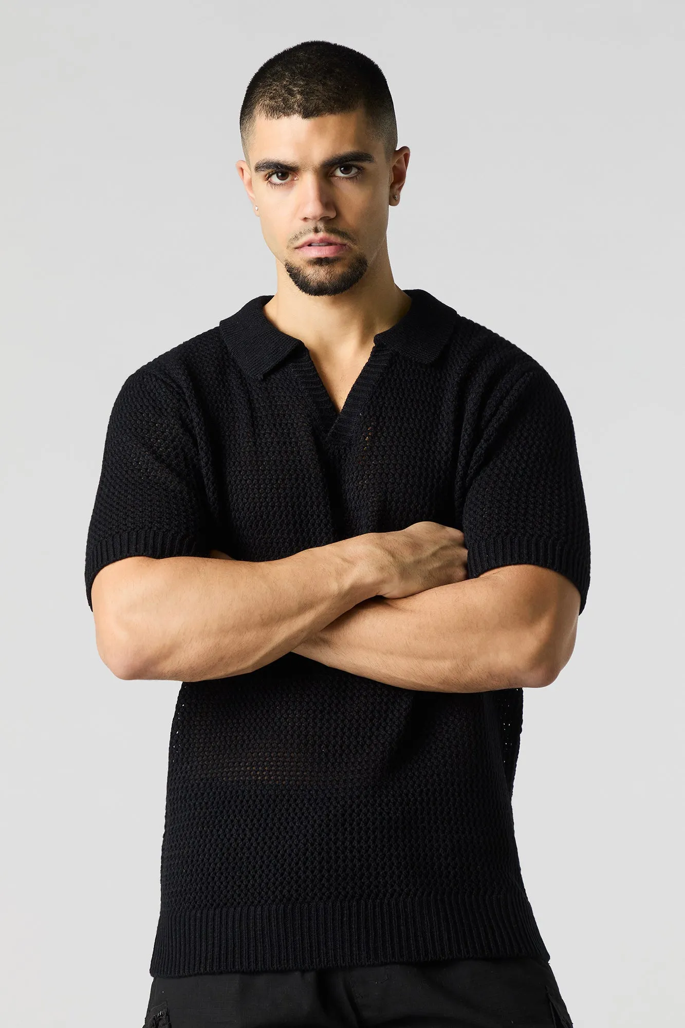 Open Knit Polo T-Shirt sold by Urban Planet product image thumbnail 4