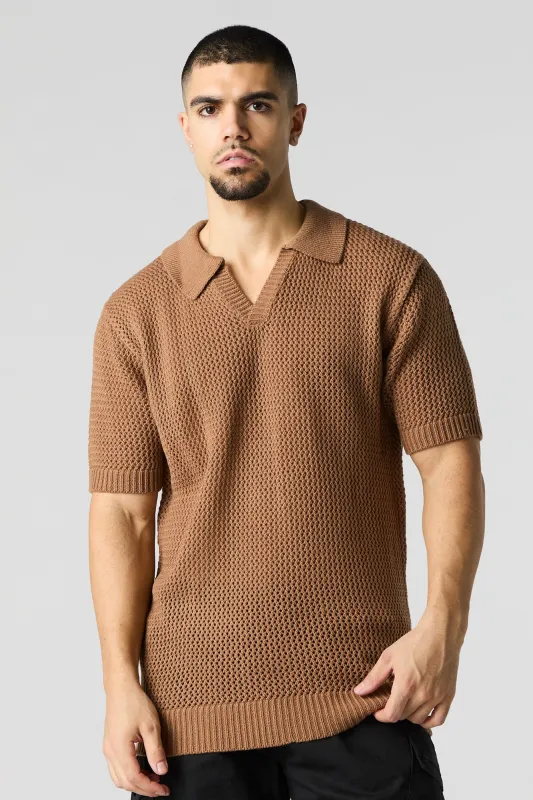 Open Knit Polo T-Shirt sold by Urban Planet