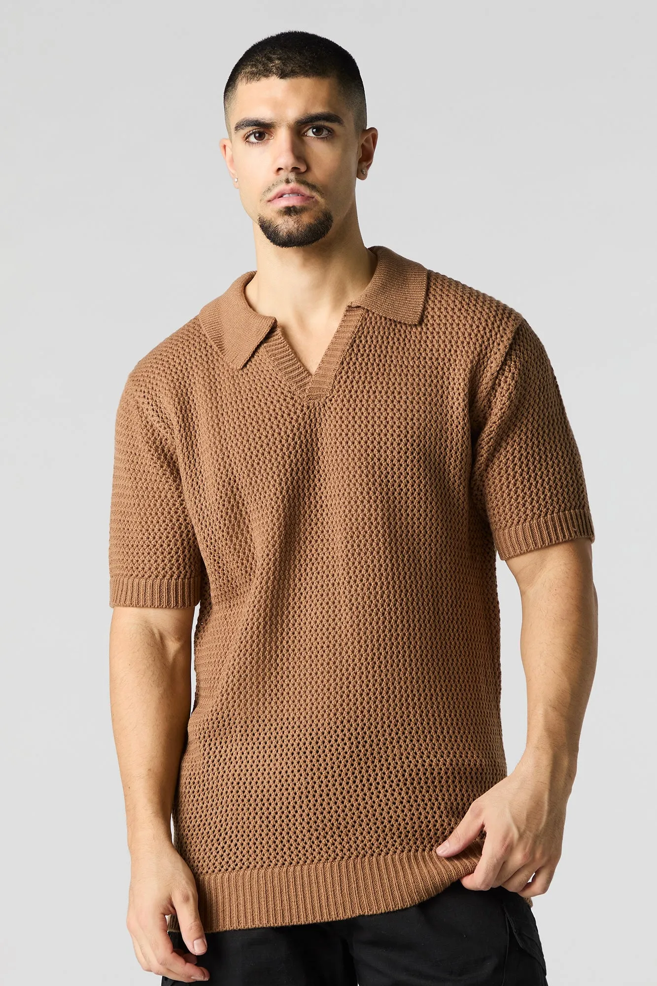 Open Knit Polo T-Shirt sold by Urban Planet